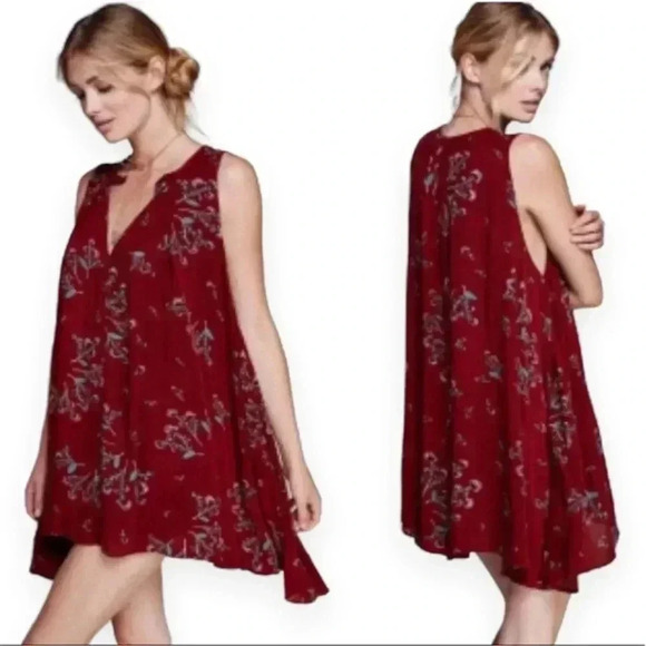 Free People Tree Swing Crimson Floral Sleeveless Tunic Top Size s - Picture 1 of 9